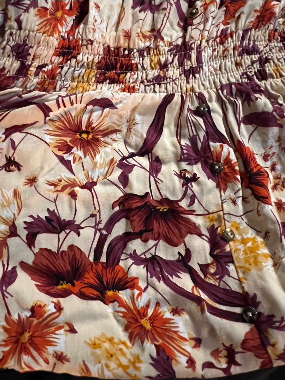 White Midi Dress with Purple & Orange Floral Print - Picture 3 of 4